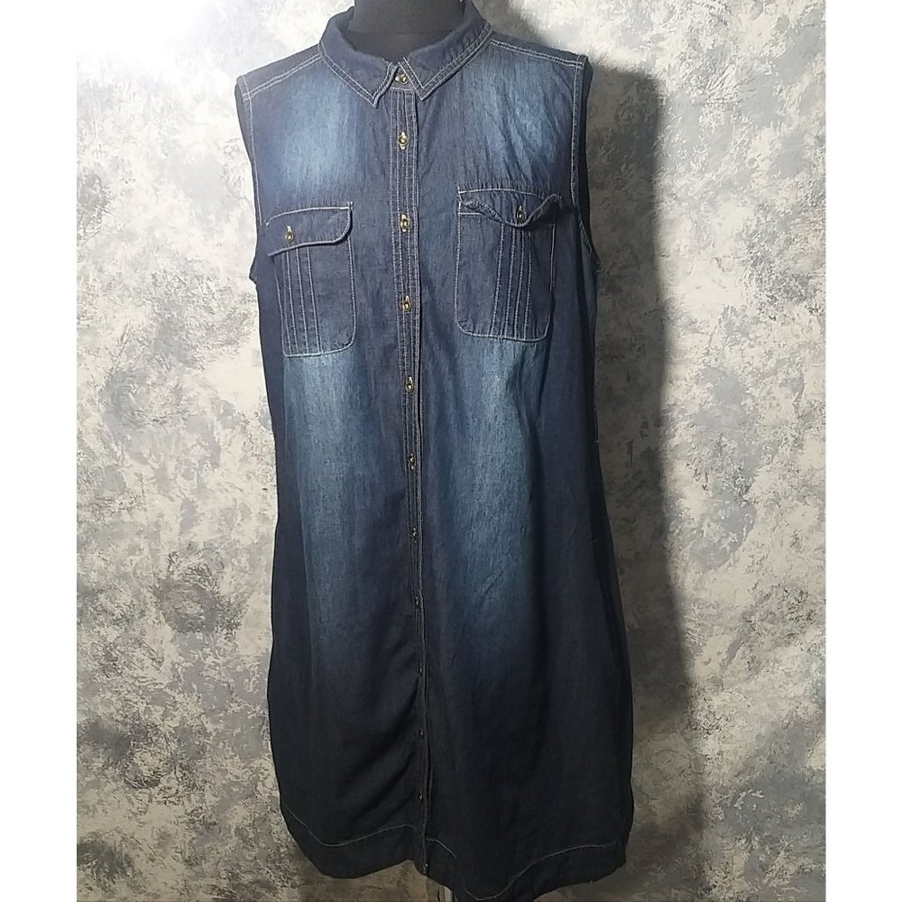 New Look Girls Kids Sleeveless Button Down Denim Dress Size XL